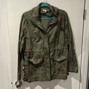 Miami green and floral hooded utility jacket, size large, worn once